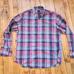 J. Crew Factory mens plaid button down shirt XL 100% cotton grey blue red